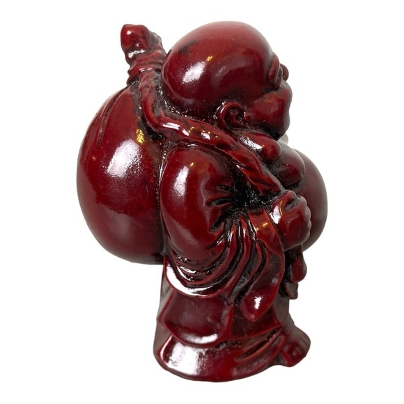 Vintage Red Resin Traveling Laughing Buddha Standing Ornament 3.5”x2.75”x3” - Picture 3 of 5